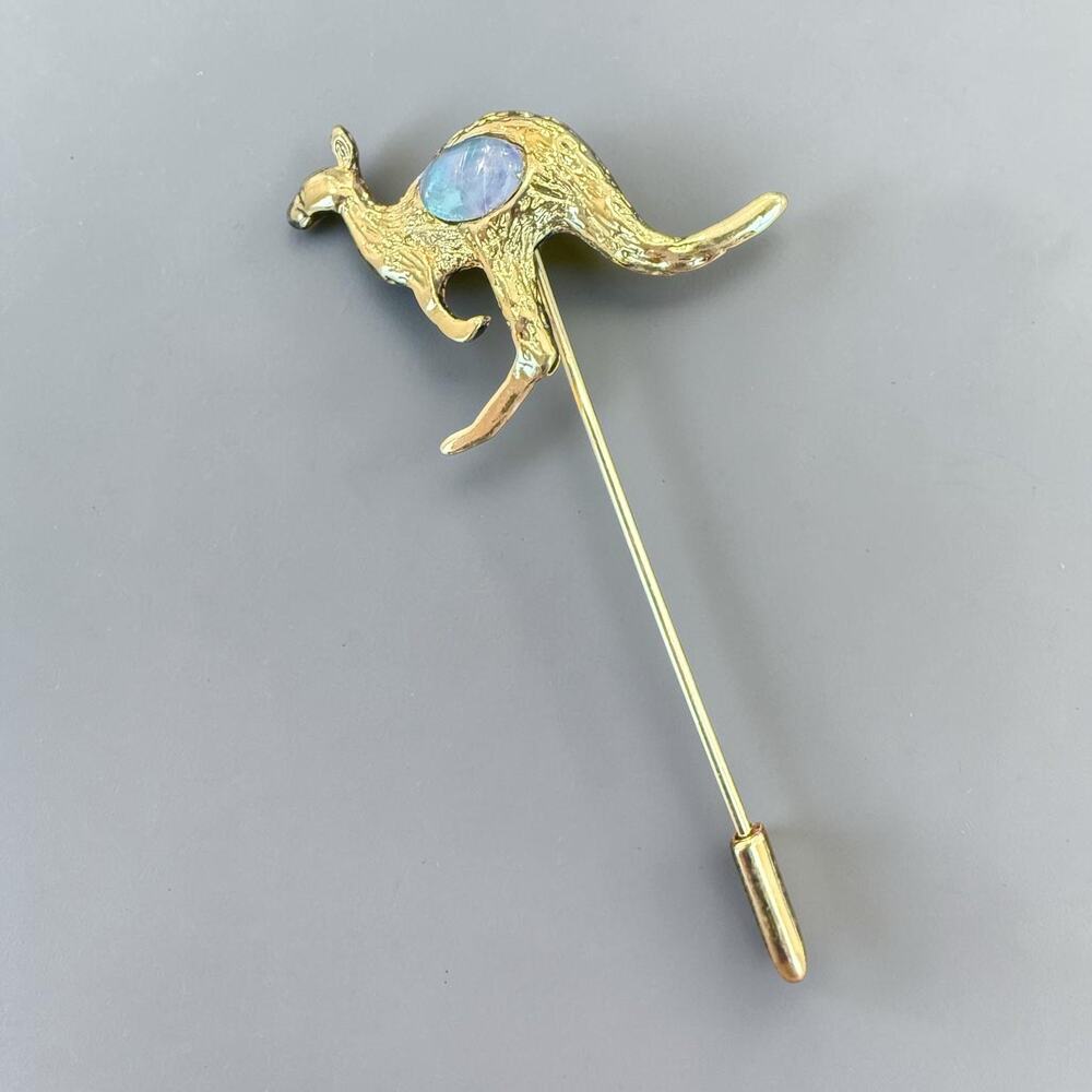 Kangaroo Stick Pin Faux Opal Accent Australian Aussie Vintage Costume Jewelry